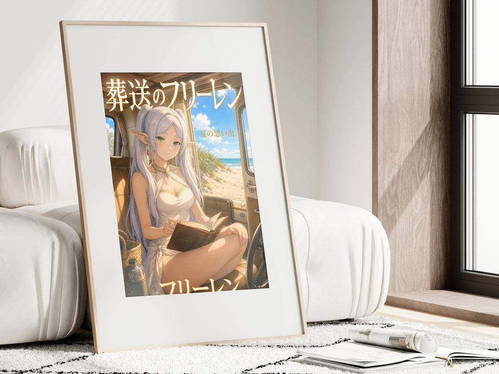 Frieren Beach Van Reading Anime Poster — i01462