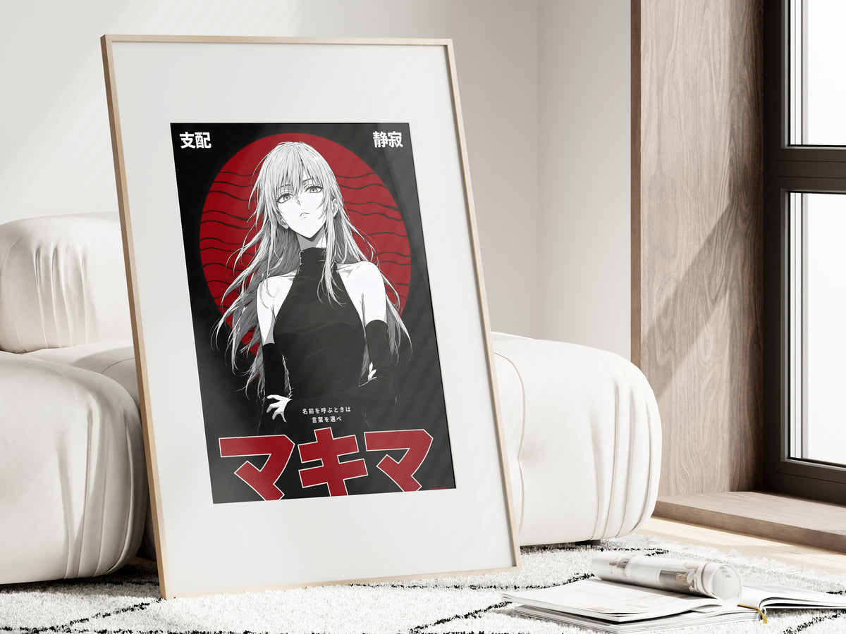Chainsaw Man Makima Monochrome Red Circle Portrait Anime Poster — i01462