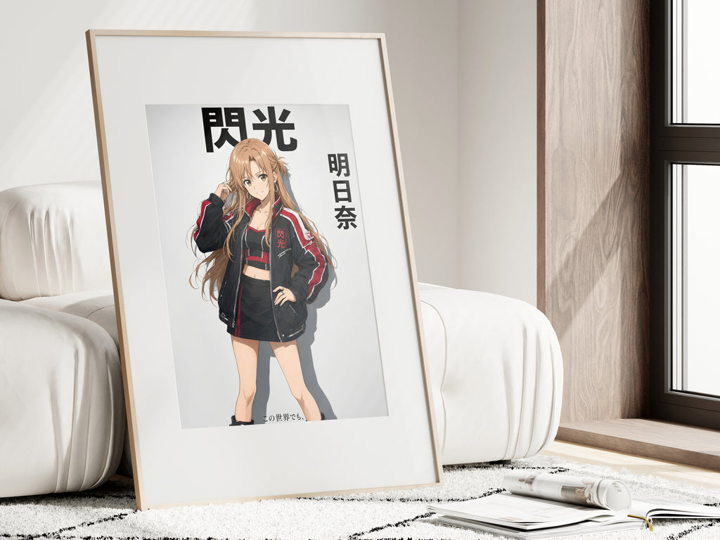 Sword Art Online Asuna Black Red Biker Jacket Anime Poster — i01462
