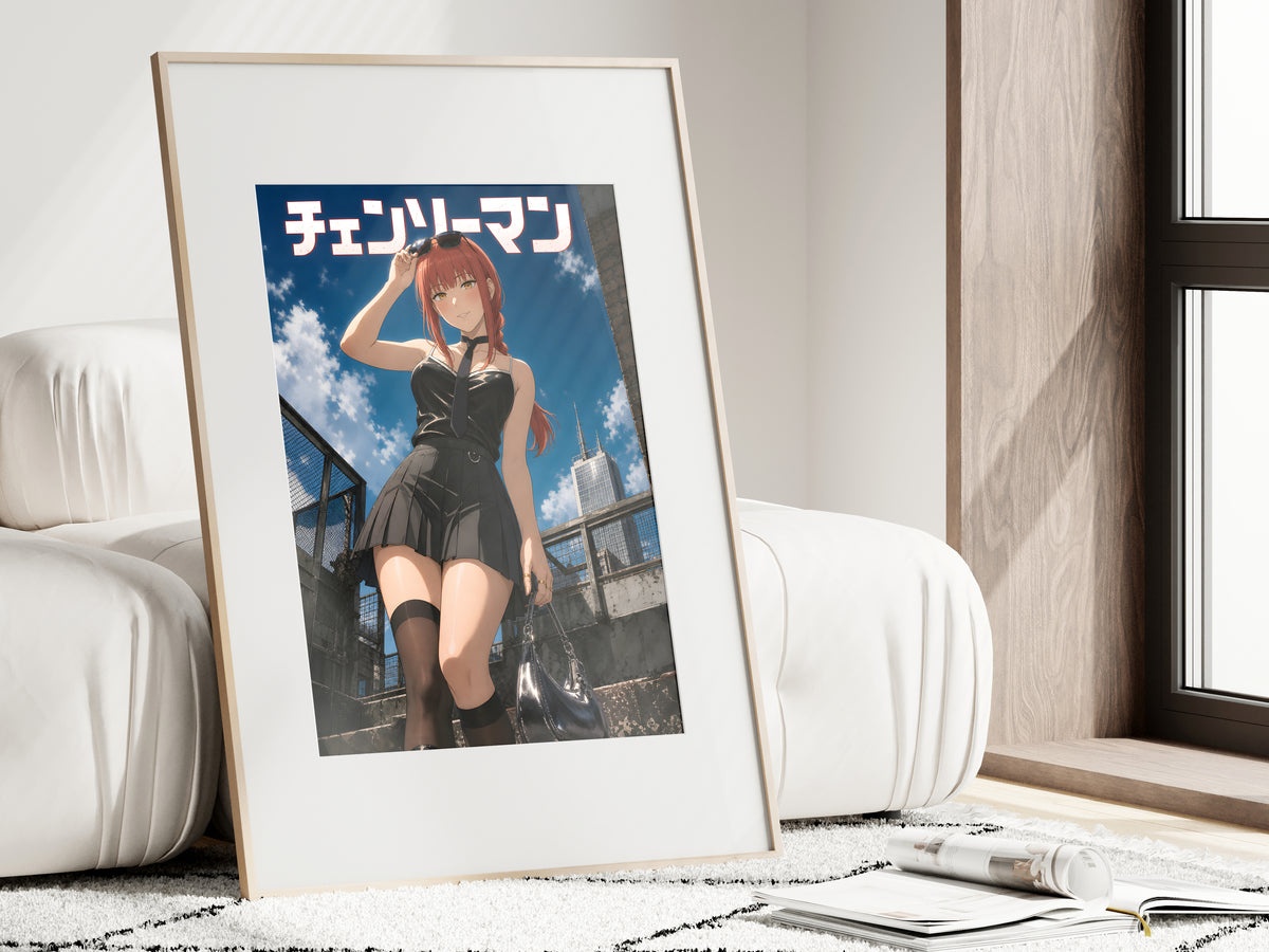 Chainsaw Man Makima Rooftop Black Dress Portrait Anime Poster — i01462