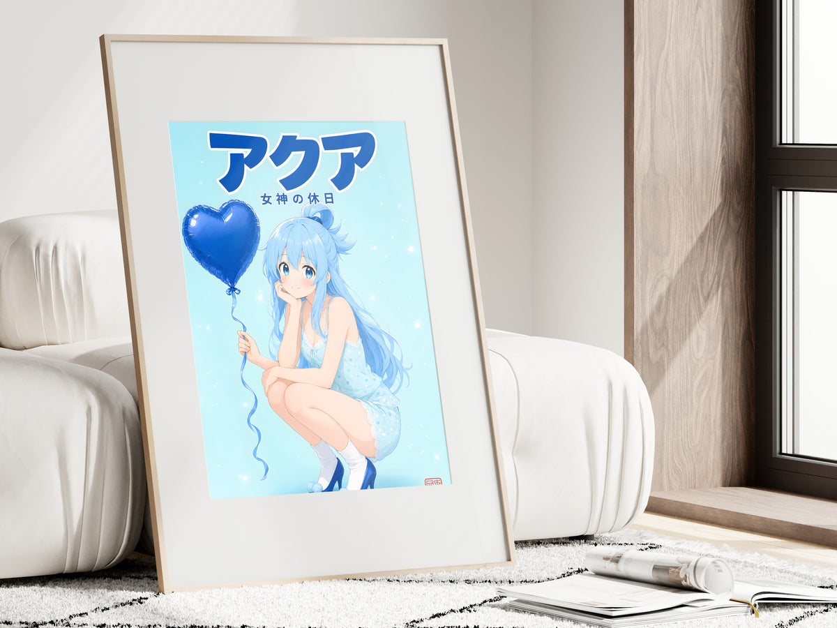 KonoSuba Aqua Blue Heart Balloon Anime Poster — i01462