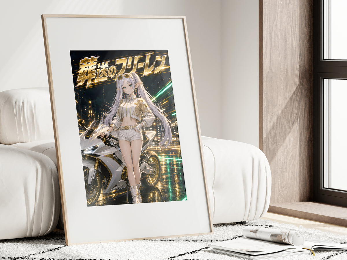 Frieren White Gold Motorcycle Anime Poster — i01462