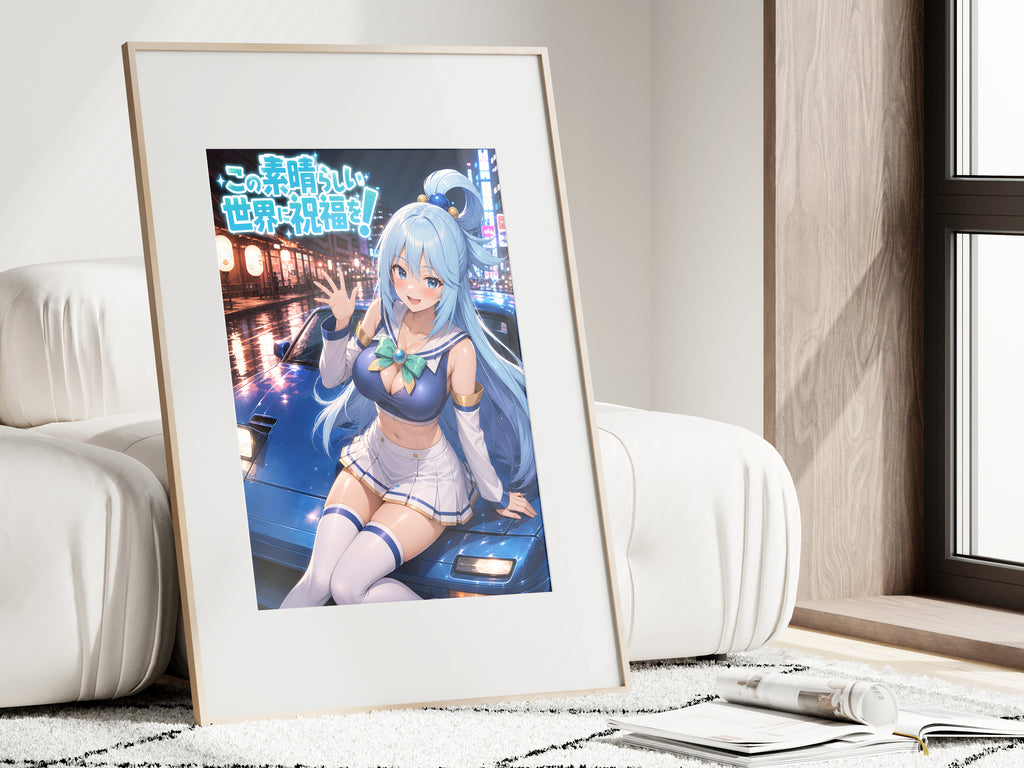 KonoSuba Aqua Blue Night Drive Anime Poster — i01462