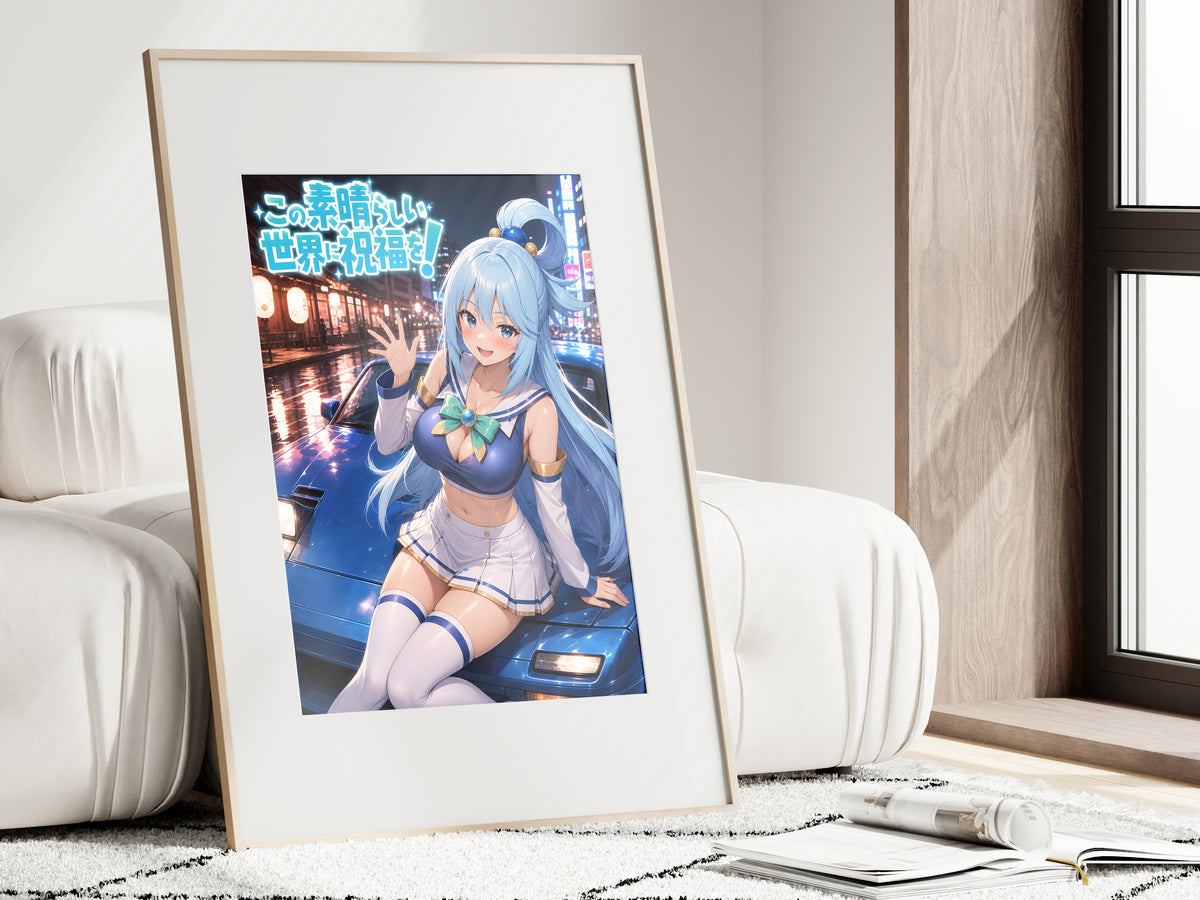 KonoSuba Aqua Blue Night Drive Anime Poster — i01462