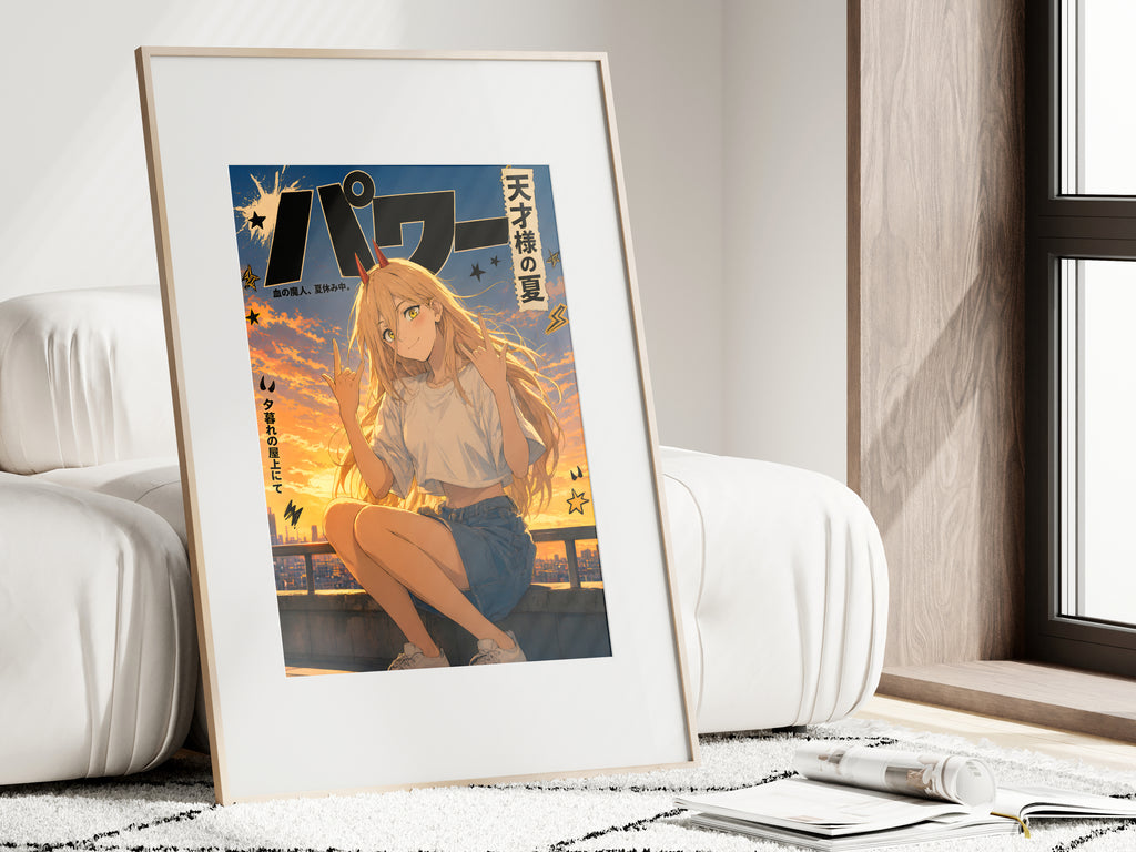 Chainsaw Man Power Golden Rooftop Portrait Anime Poster — i01462