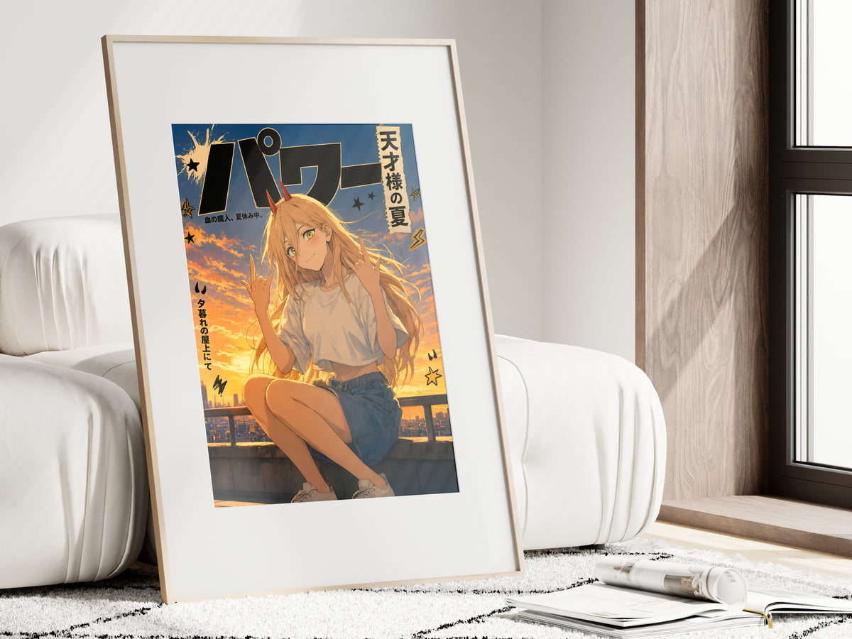 Chainsaw Man Power Golden Rooftop Portrait Anime Poster — i01462