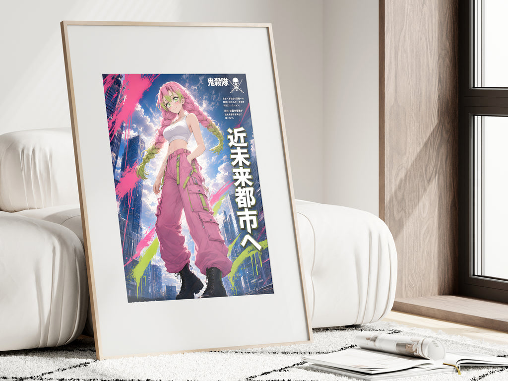 Demon Slayer Mitsuri Future City Streetwear Anime Poster — i01462