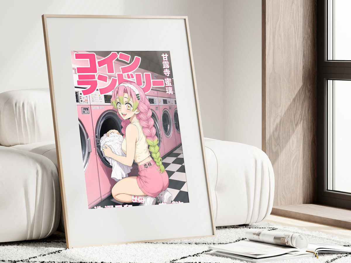 Demon Slayer Mitsuri Pink Laundromat Anime Poster — i01462