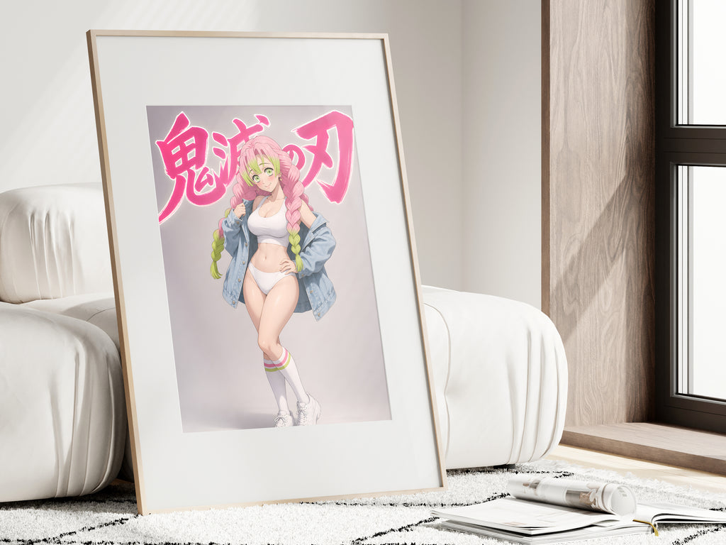 Demon Slayer Mitsuri White Athletic Denim Anime Poster — i01462