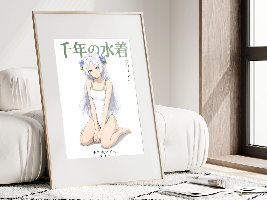 Frieren White and Green Swimsuit Portrait Anime Poster — i01462