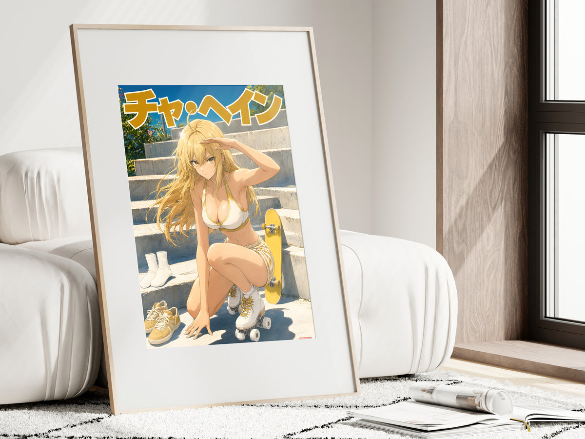 Solo Leveling Cha Hae-In Golden Roller Skate Anime Poster — i01462
