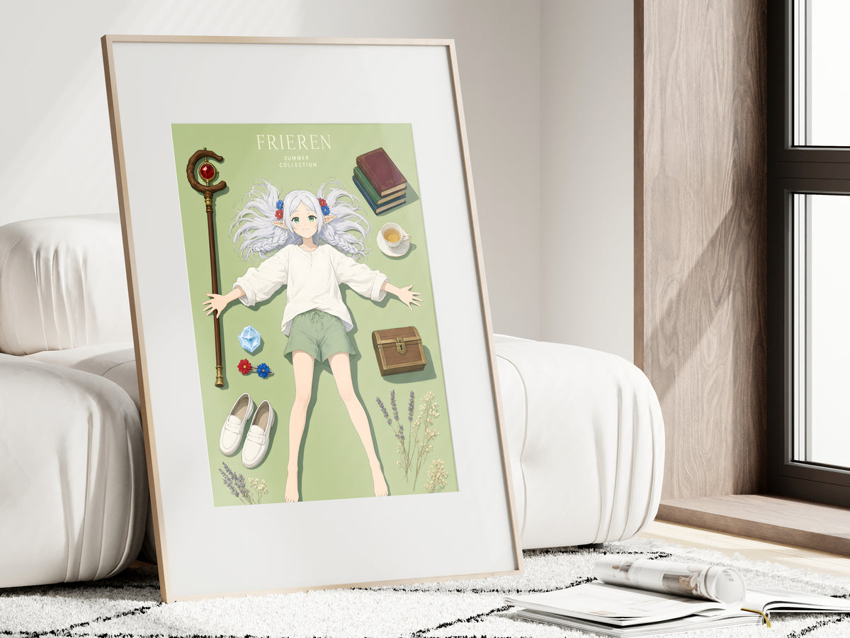 Frieren Mage Essentials Flatlay Anime Poster — i01462