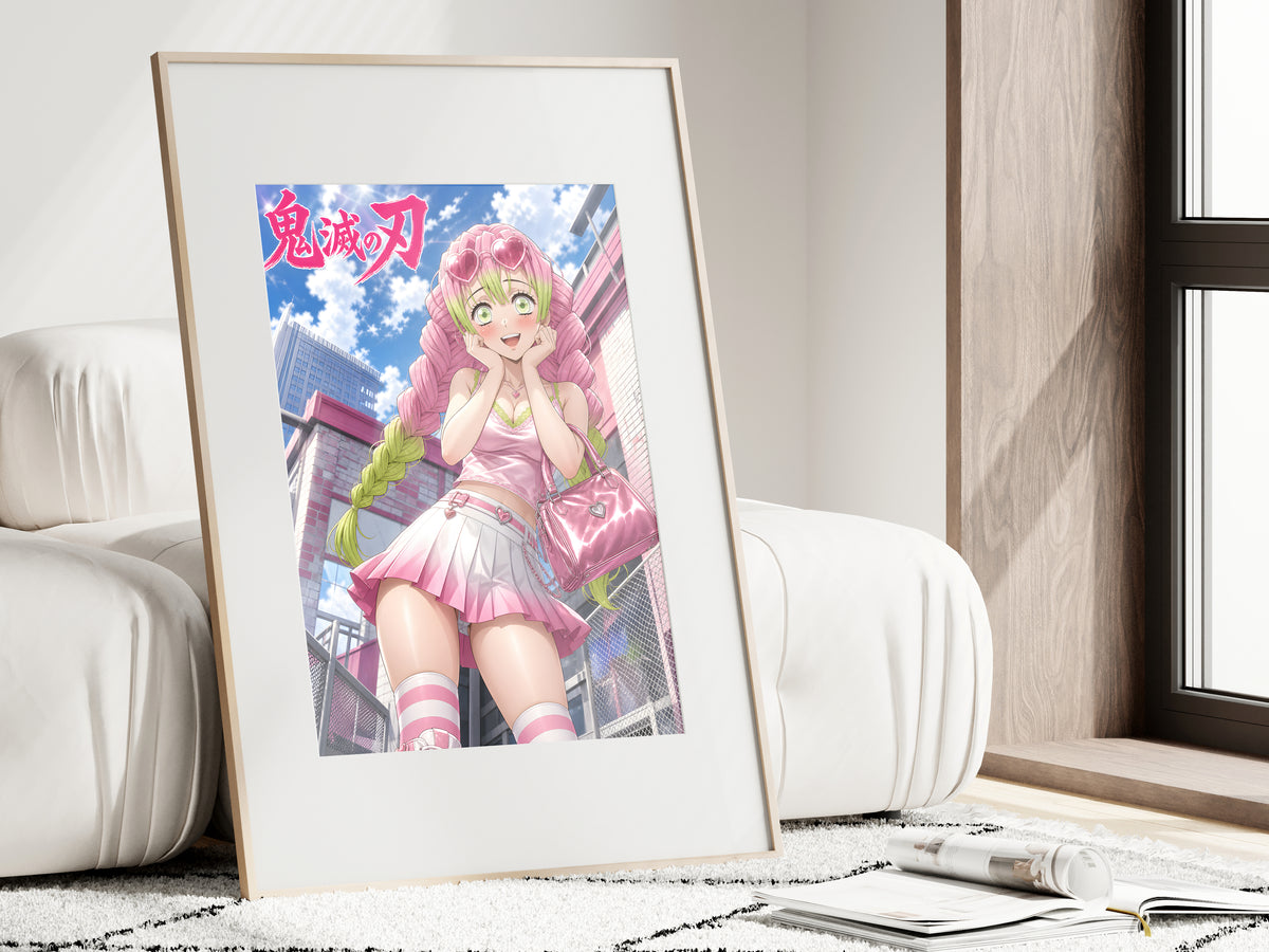 Demon Slayer Mitsuri Sunny Pink Street Style Anime Poster — i01462