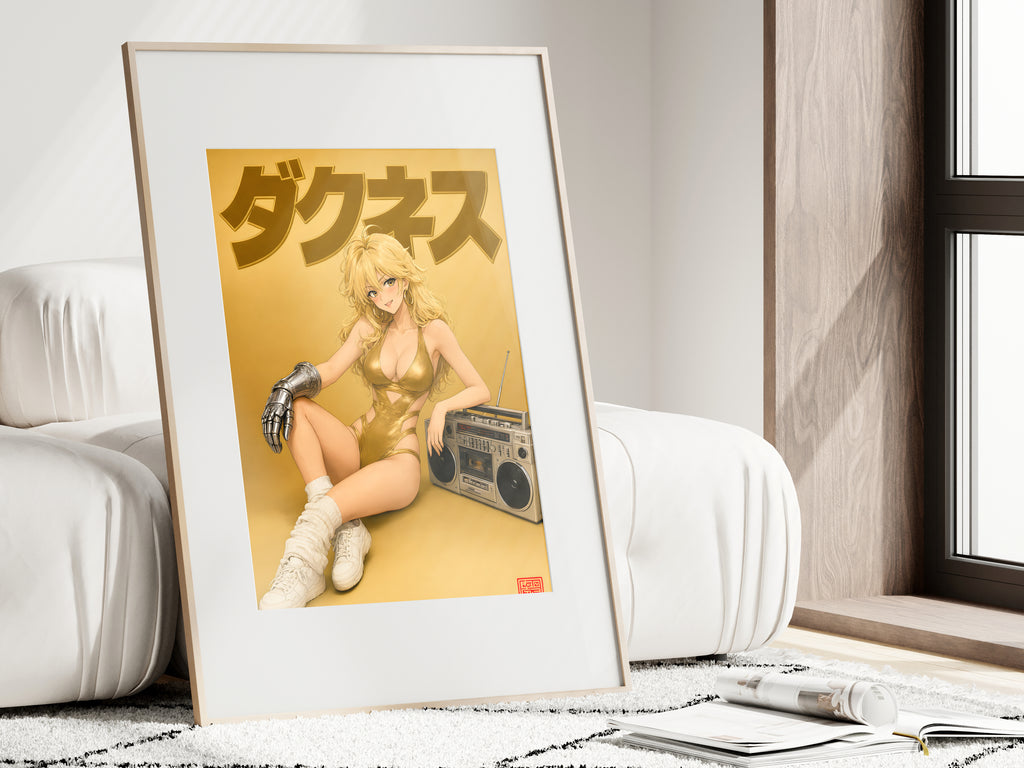 KonoSuba Darkness Retro Gold Boombox Anime Poster — i01462