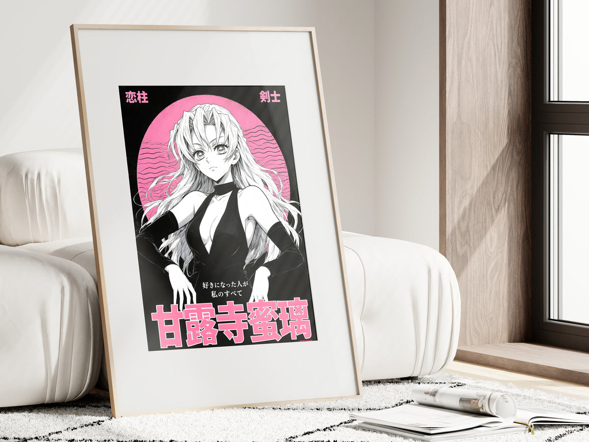 Demon Slayer Mitsuri Black and Pink Portrait Anime Poster — i01462