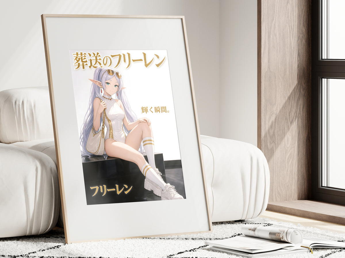 Frieren White Gold Luxe Fashion Anime Poster — i01462