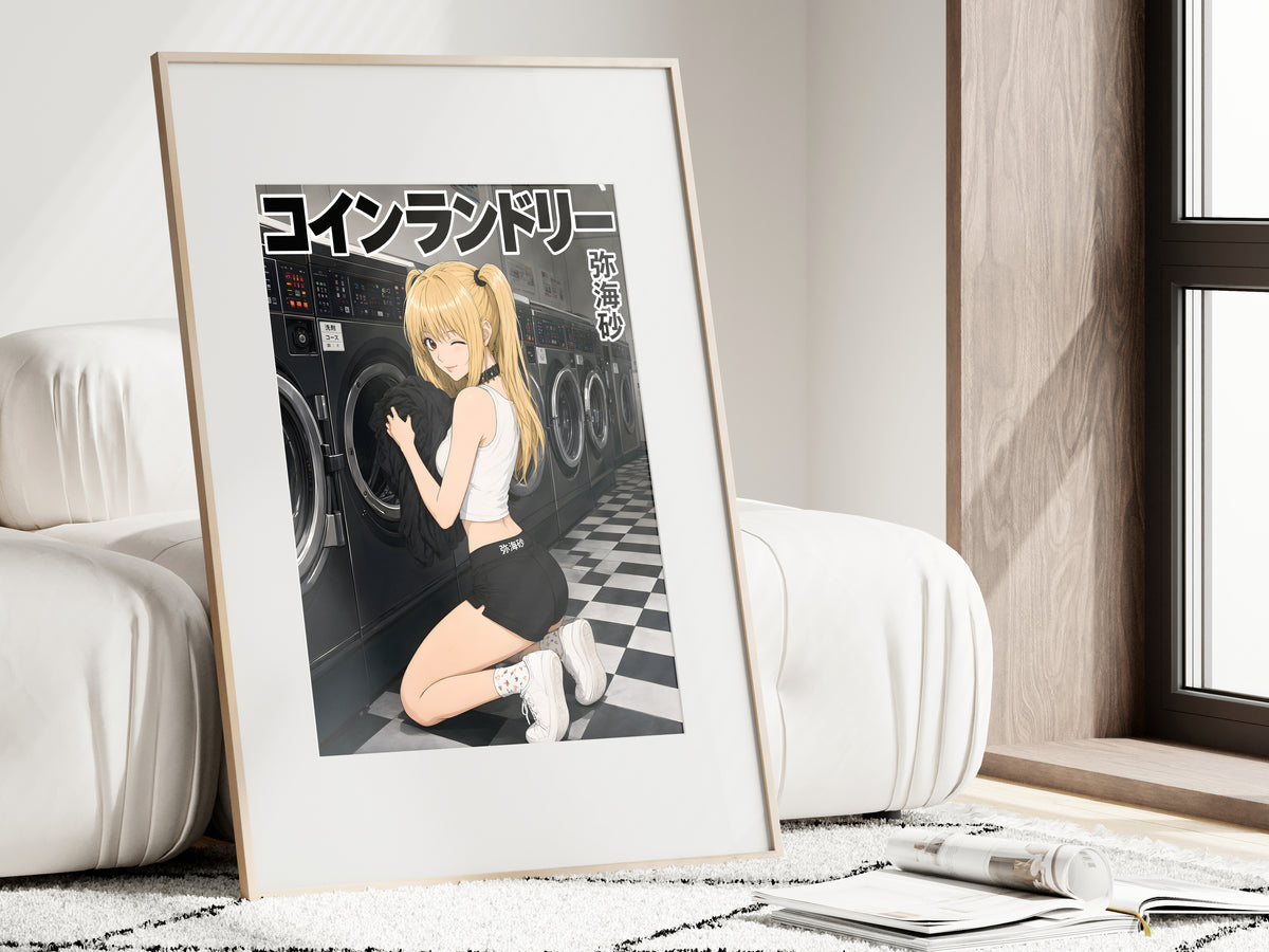 Death Note Misa Black White Laundromat Anime Poster — i01462