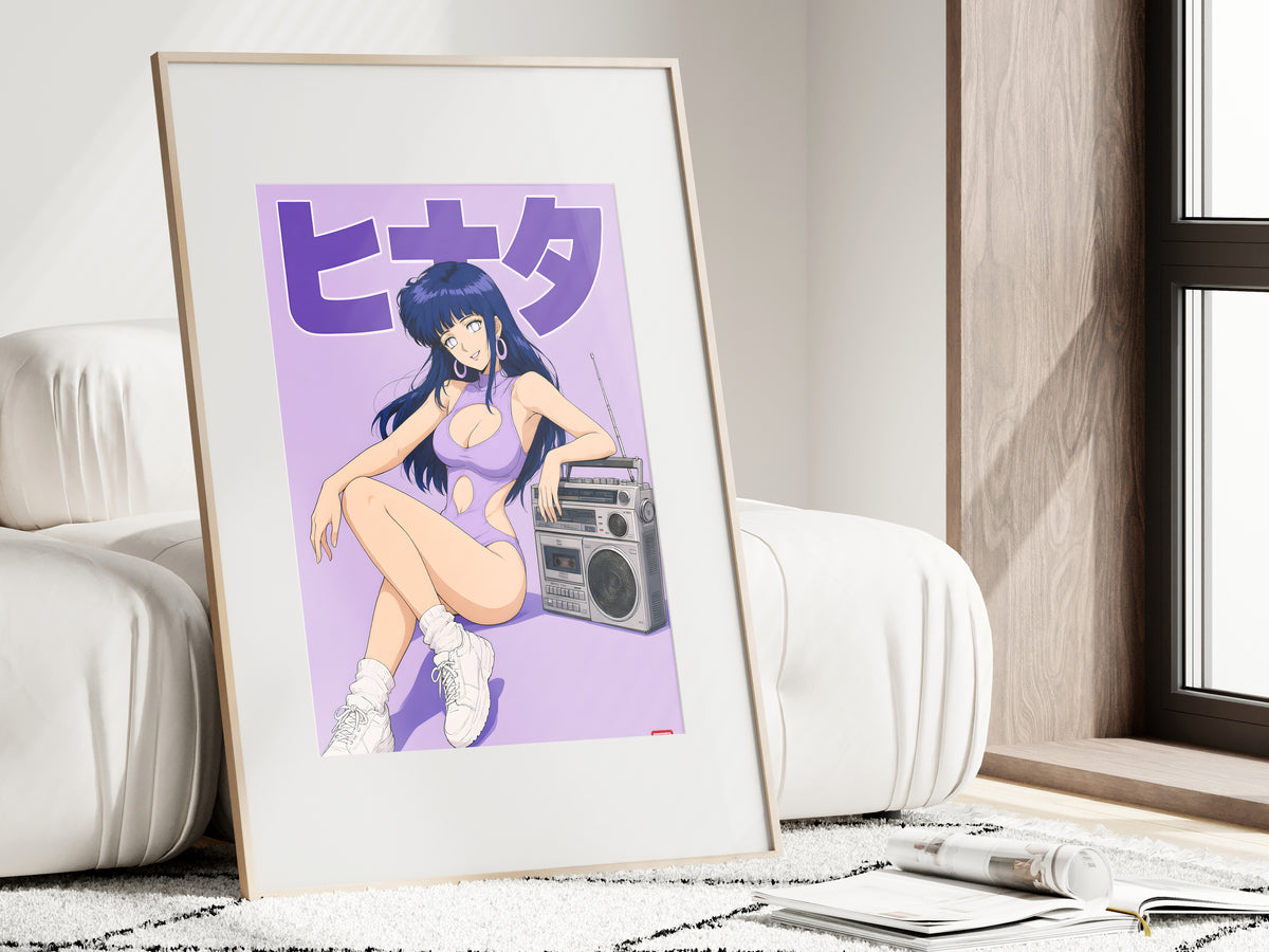 Naruto Hinata Retro Lavender Boombox Anime Poster — i01462