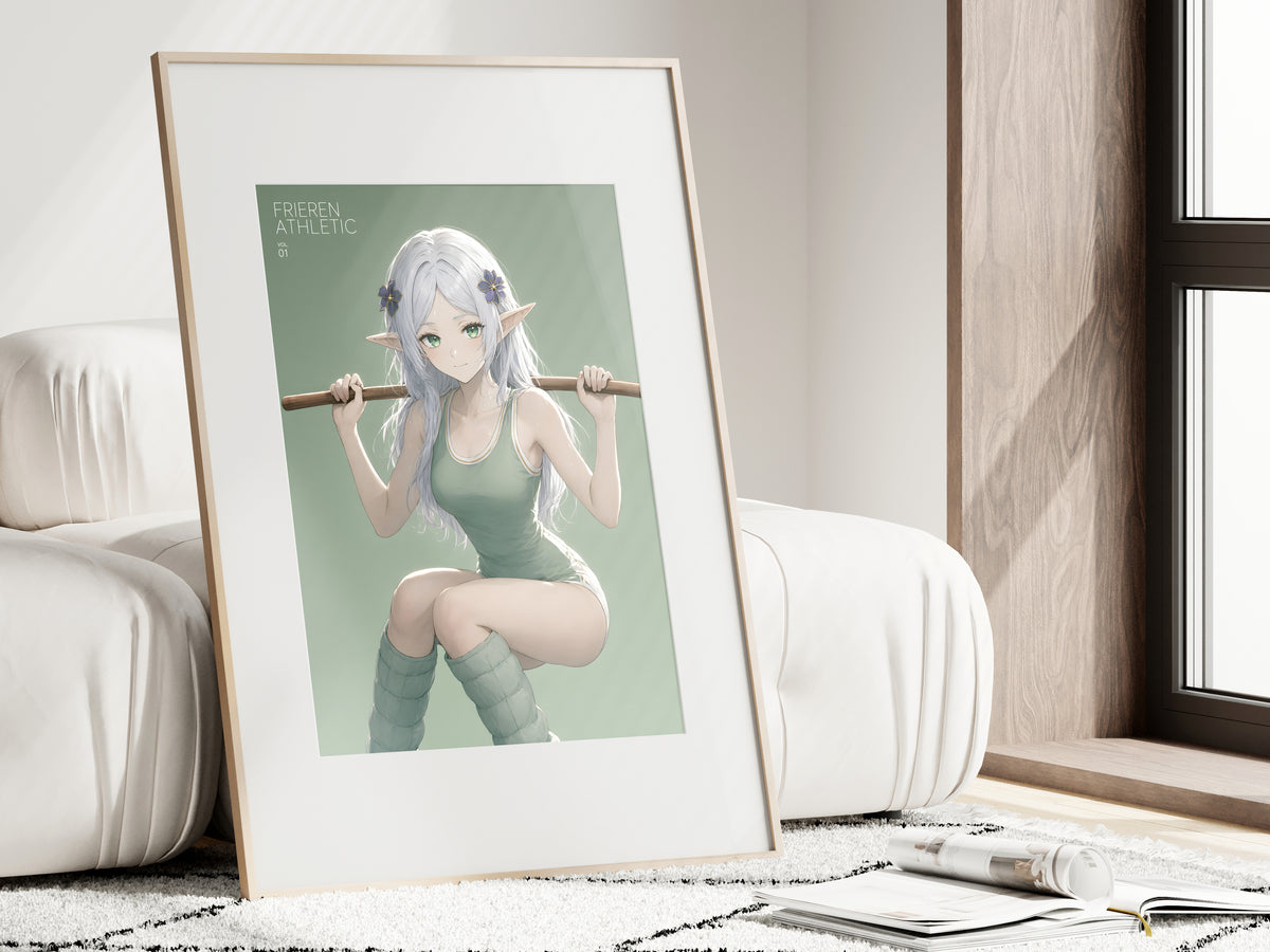 Frieren Staff Squat Athletic Anime Poster — i01462