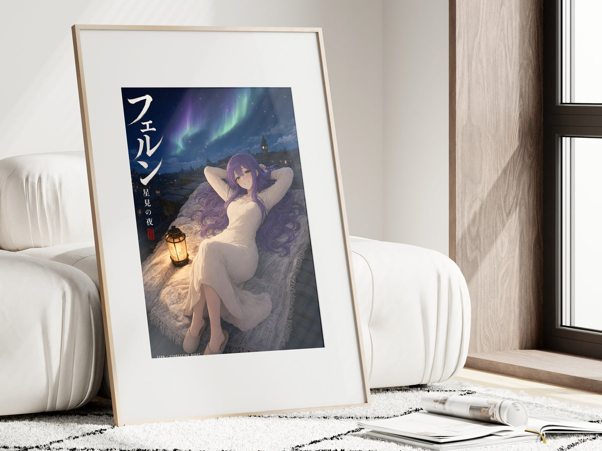Frieren Fern Aurora Rooftop Anime Poster — i01462