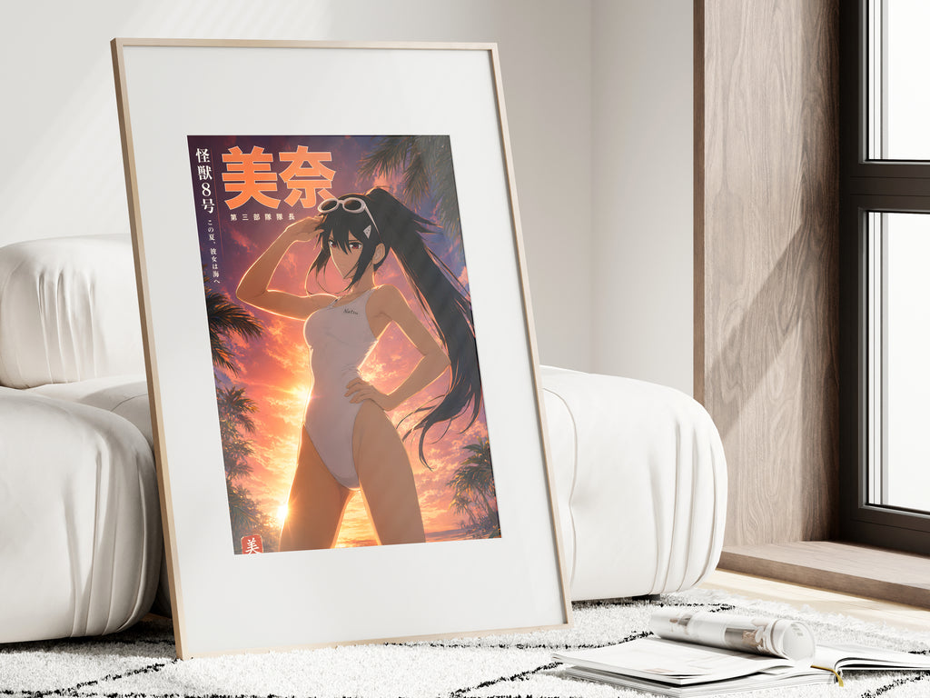 Kaiju No. 8 Mina Ashiro Tropical Sunset Swimwear Anime Poster — i01462