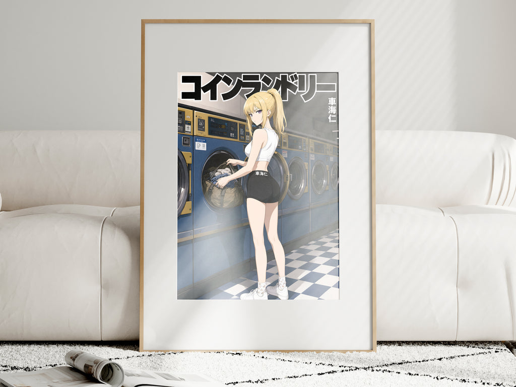 Solo Leveling Cha Hae-In Black White Laundromat Anime Poster — i01463