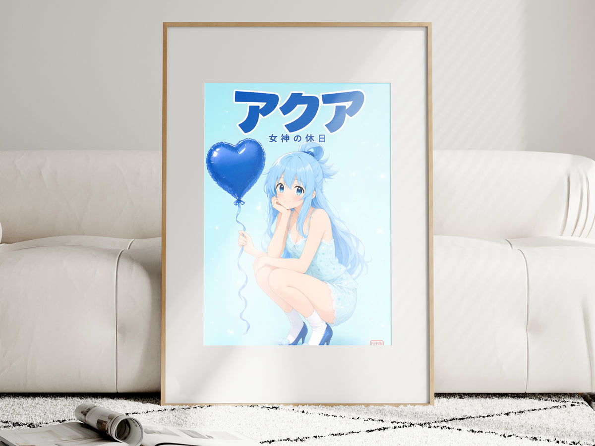 KonoSuba Aqua Blue Heart Balloon Anime Poster — i01463