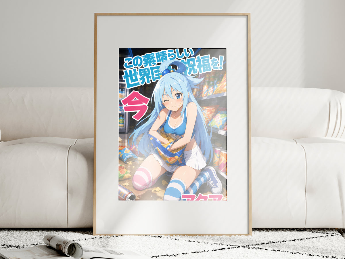 KonoSuba Aqua Convenience Store Snack Break Anime Poster — i01463