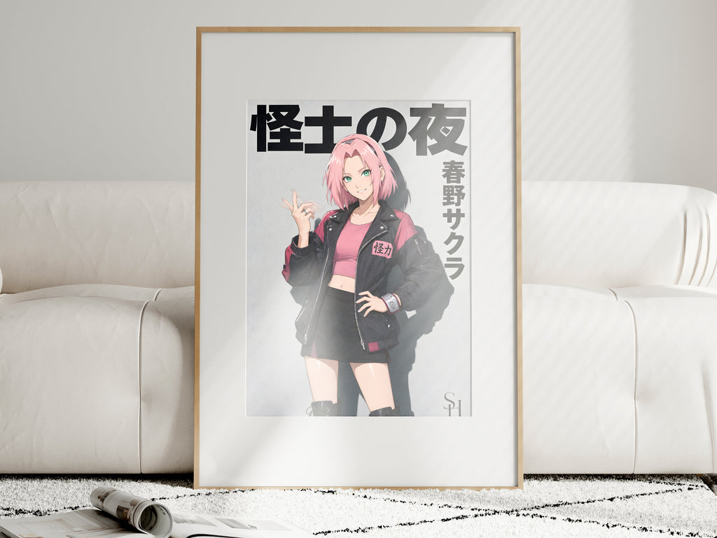 Naruto Sakura Pink Black Street Jacket Anime Poster — i01463