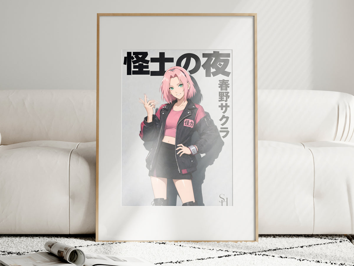 Naruto Sakura Pink Black Street Jacket Anime Poster — i01463