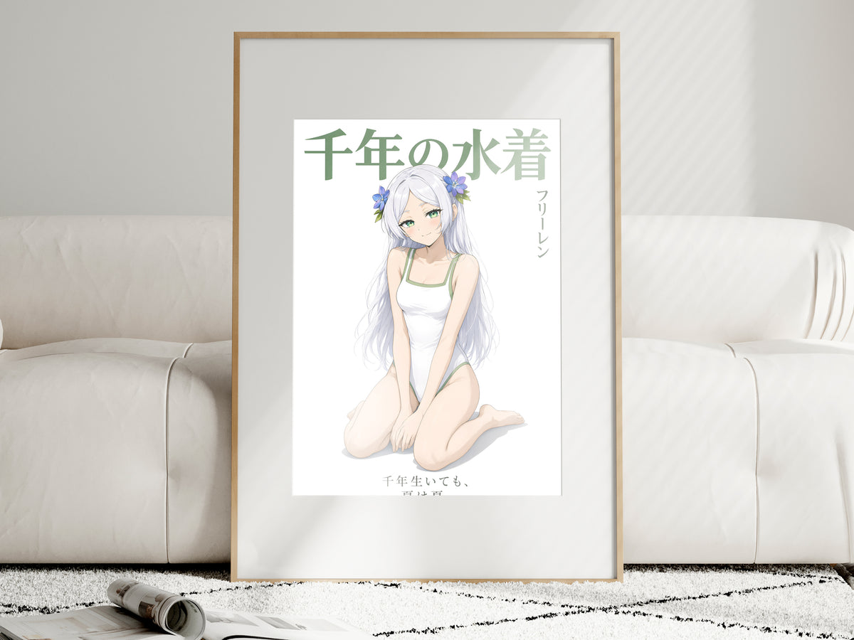 Frieren White and Green Swimsuit Portrait Anime Poster — i01463