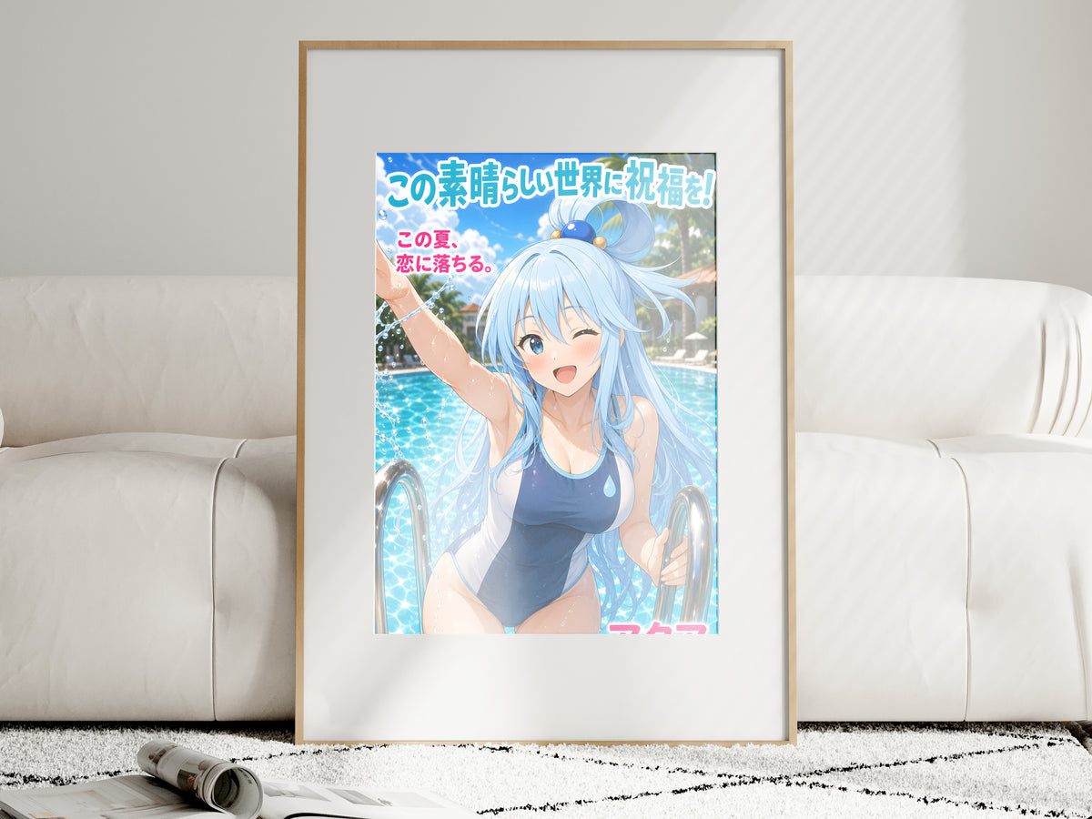KonoSuba Aqua Blue Pool Summer Anime Poster — i01463