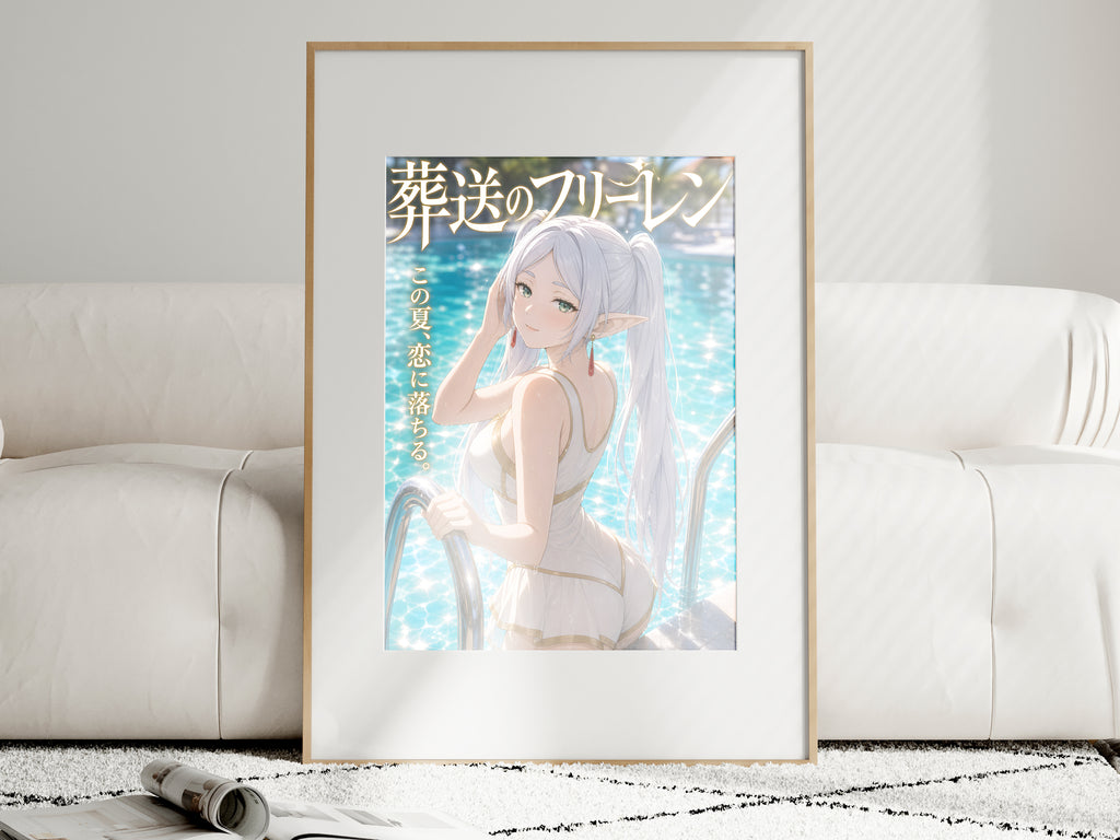 Frieren Turquoise Poolside Portrait Anime Poster — i01463