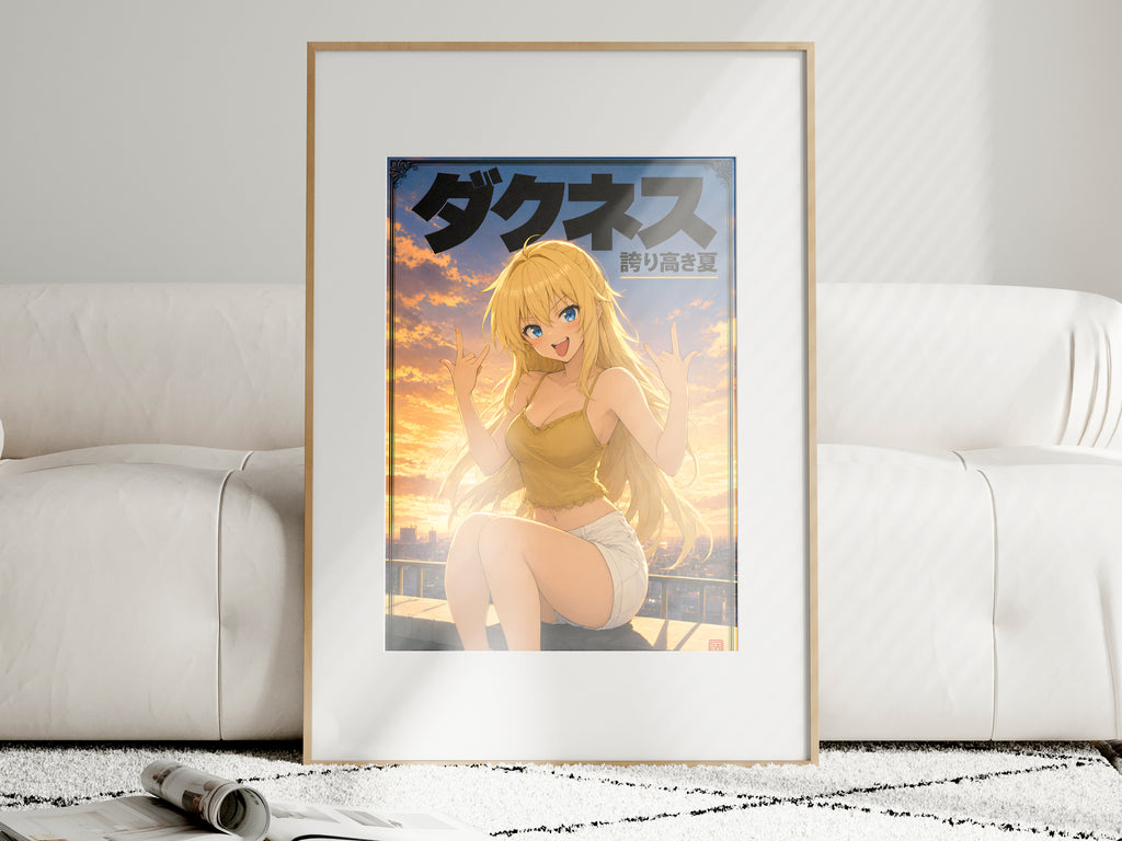 KonoSuba Darkness Sunset Rooftop Rock On Anime Poster — i01463