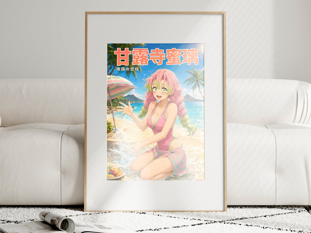 Demon Slayer Mitsuri Tropical Beach Splash Anime Poster — i01463