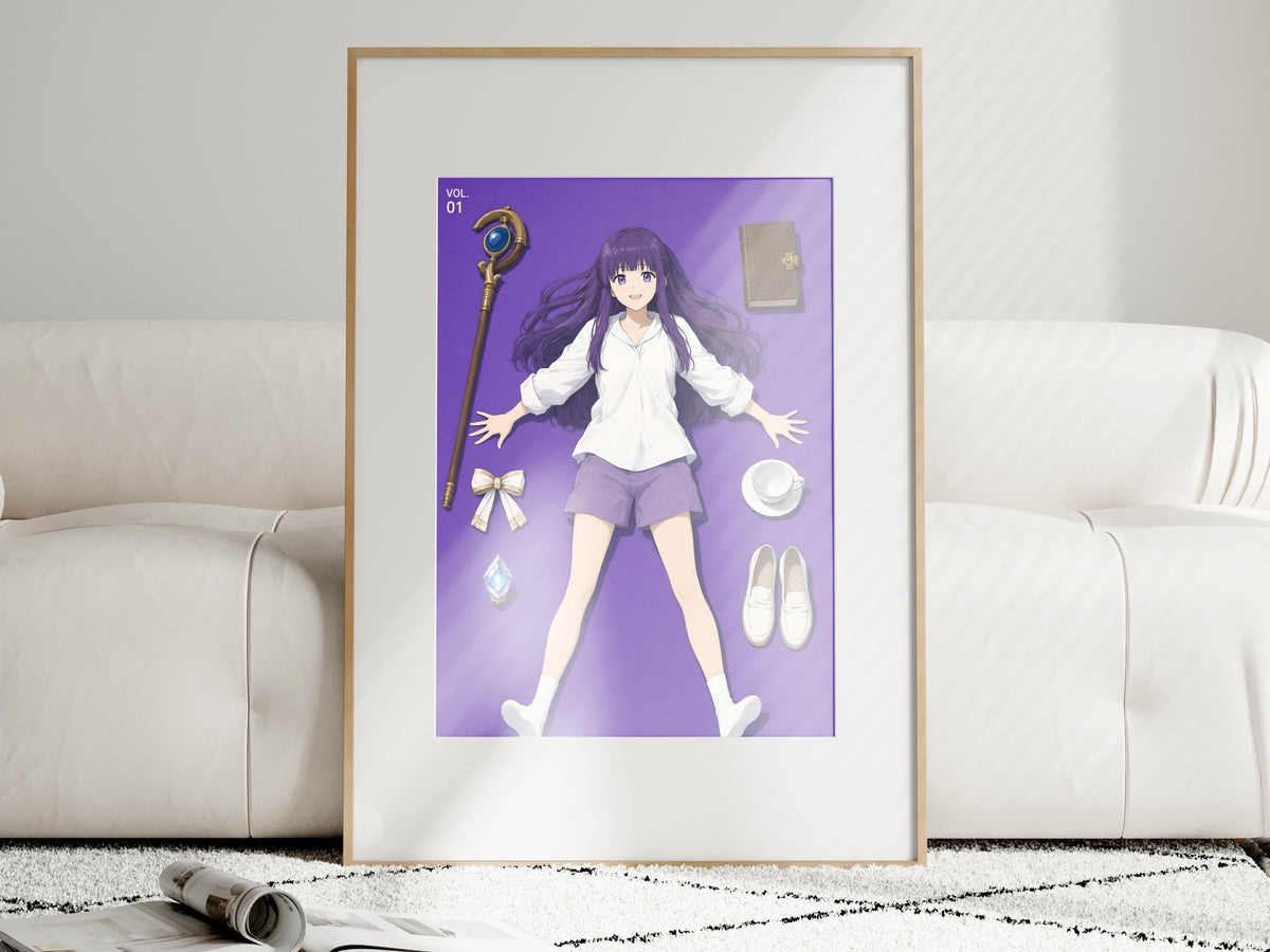 Frieren Fern Flatlay Editorial Anime Poster — i01463