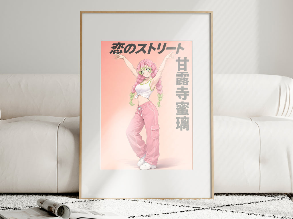 Demon Slayer Mitsuri Pink Streetwear Editorial Anime Poster — i01463