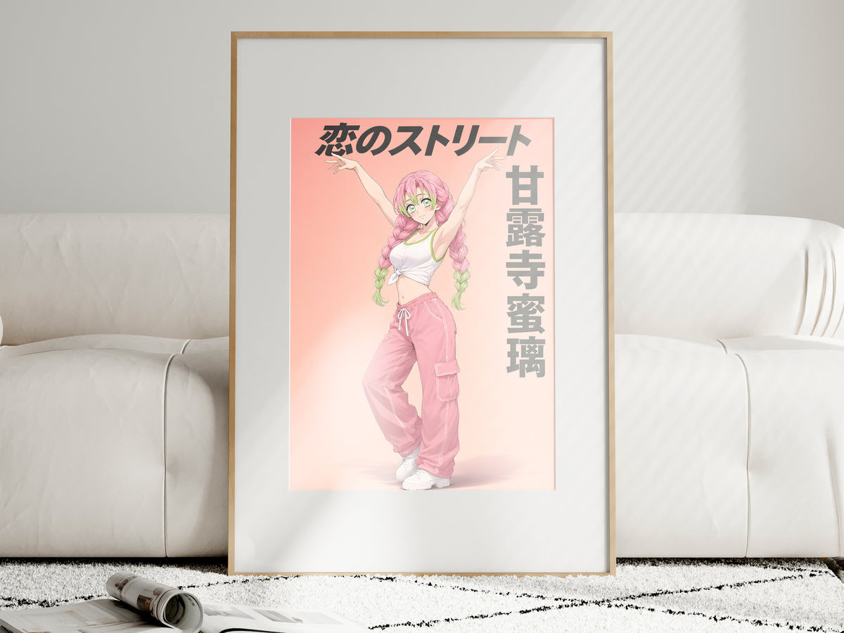 Demon Slayer Mitsuri Pink Streetwear Editorial Anime Poster — i01463