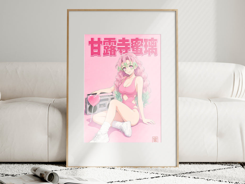Demon Slayer Mitsuri Pink Retro Studio Anime Poster — i01463