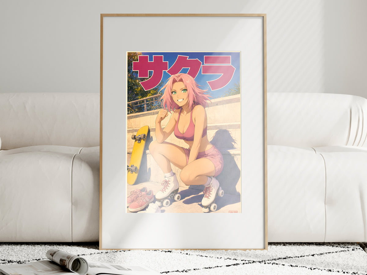 Naruto Sakura Pink Roller Skate Anime Poster — i01463