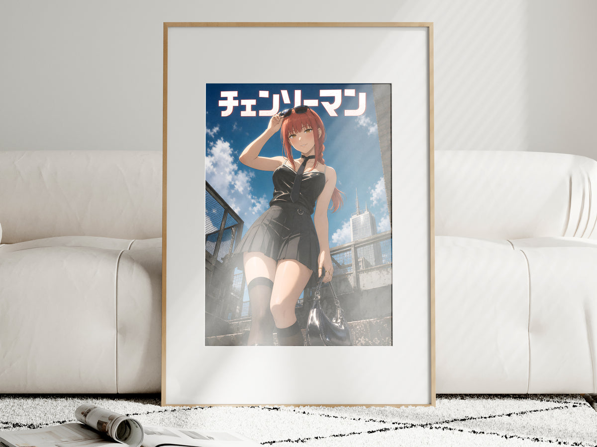 Chainsaw Man Makima Rooftop Black Dress Portrait Anime Poster — i01463