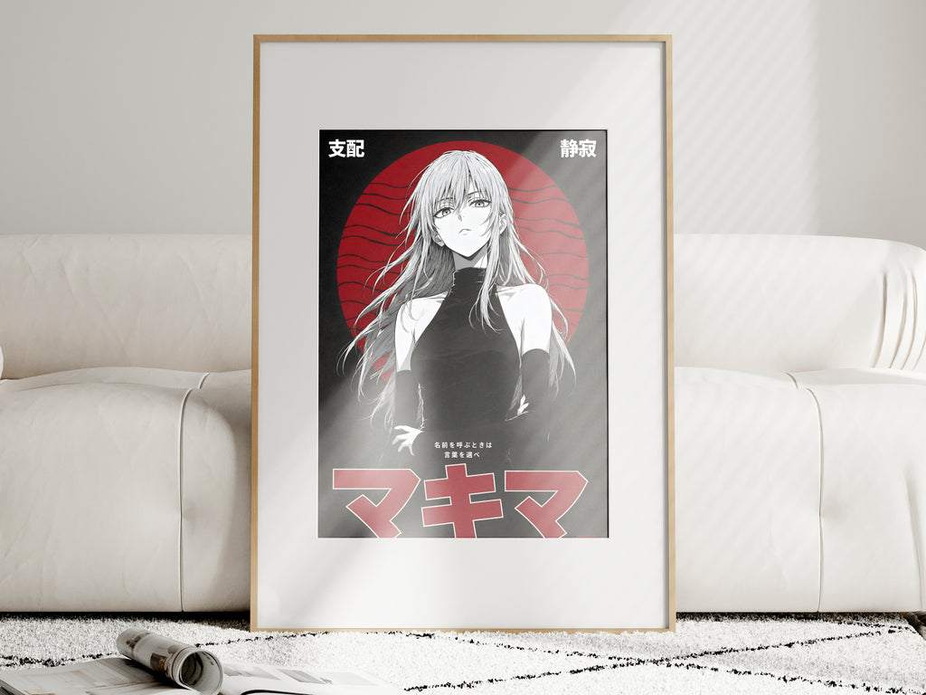 Chainsaw Man Makima Monochrome Red Circle Portrait Anime Poster — i01463