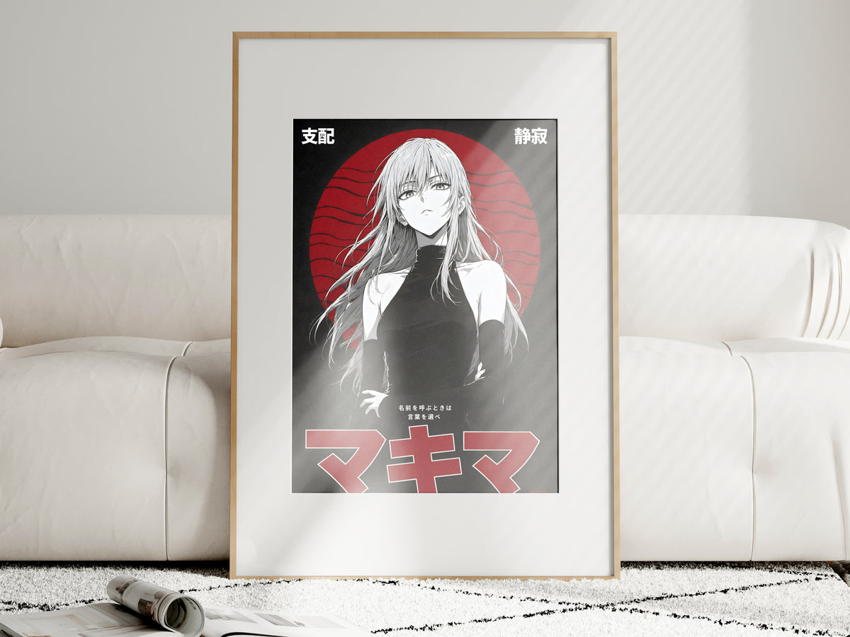 Chainsaw Man Makima Monochrome Red Circle Portrait Anime Poster — i01463