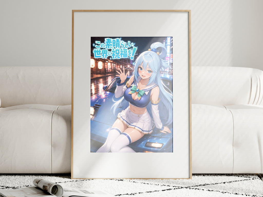 KonoSuba Aqua Blue Night Drive Anime Poster — i01463