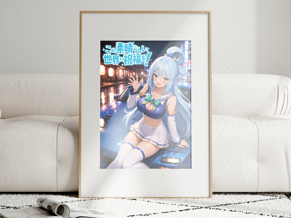 KonoSuba Aqua Blue Night Drive Anime Poster — i01463