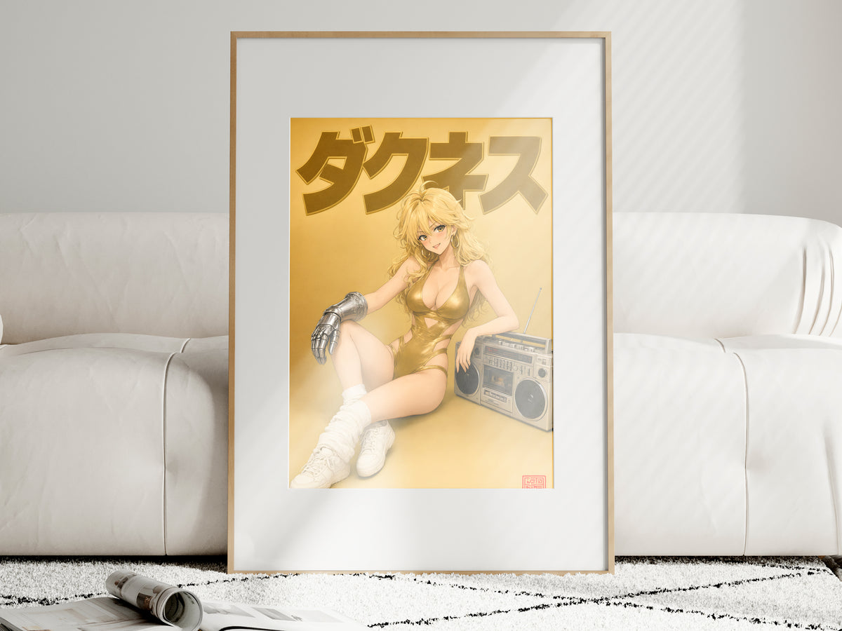 KonoSuba Darkness Retro Gold Boombox Anime Poster — i01463