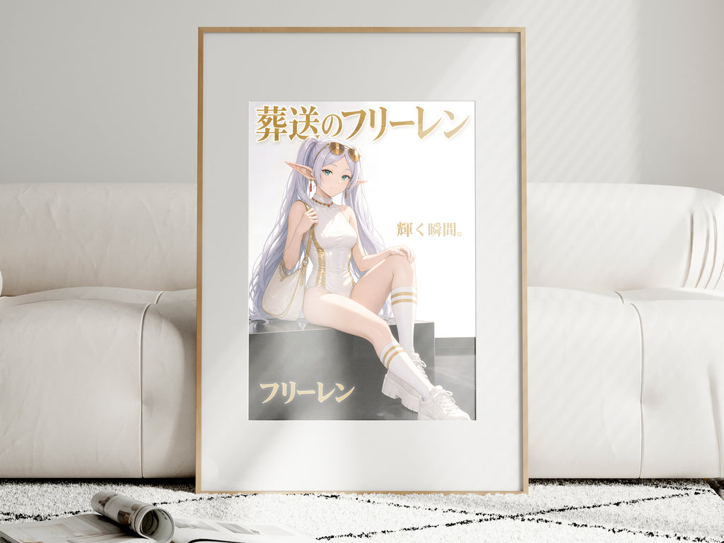 Frieren White Gold Luxe Fashion Anime Poster — i01463