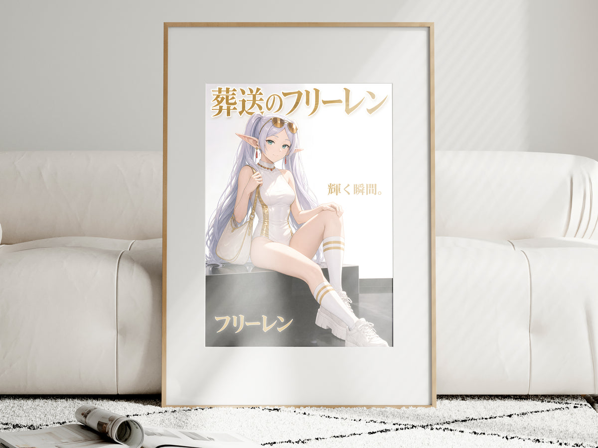 Frieren White Gold Luxe Fashion Anime Poster — i01463