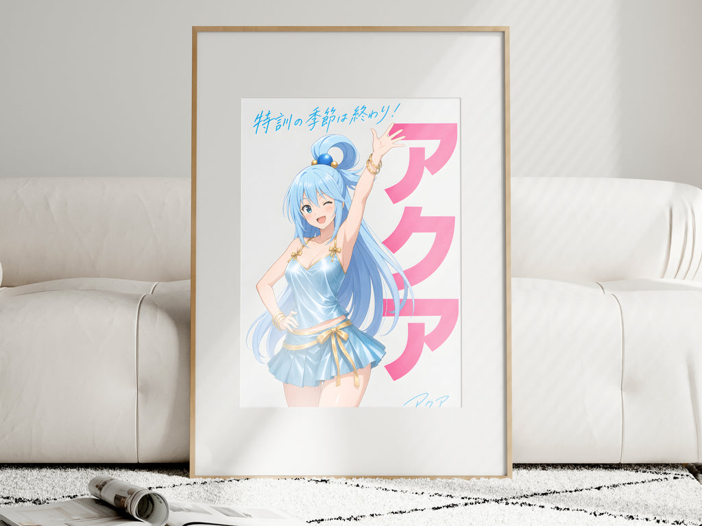 KonoSuba Aqua Blue Gold Dress Anime Poster — i01463