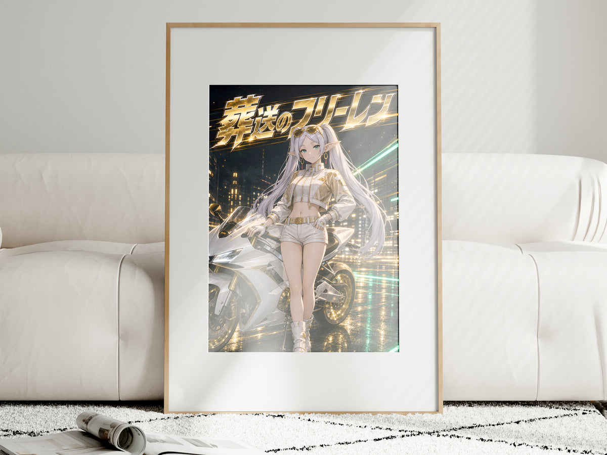 Frieren White Gold Motorcycle Anime Poster — i01463